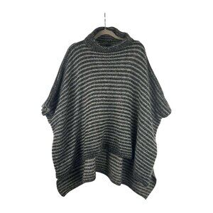 Zara Knit Women's M Turtleneck Poncho Gray/Black Striped Wool & Alpaca Blend
